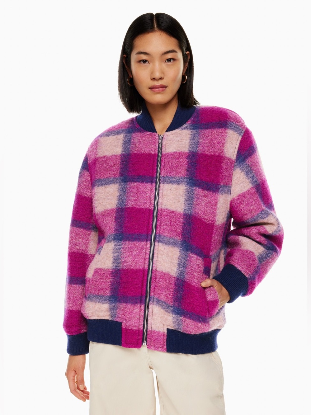 ARITZIA Wilfred Free Stable Bomber Jacket Wool Plaid Coat Size Small